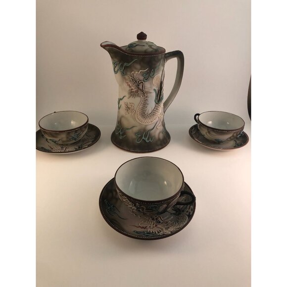 Dragonware Moriage Tea Set (20-piece), a style of Japanese Porcelain featuring r - Picture 13 of 16